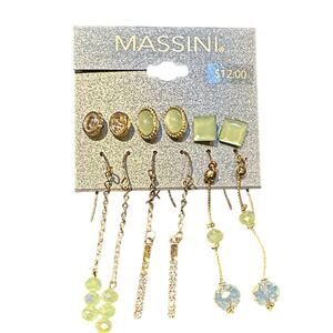 Massini Gold and Light Green Multi-Pair Earring Set NWT